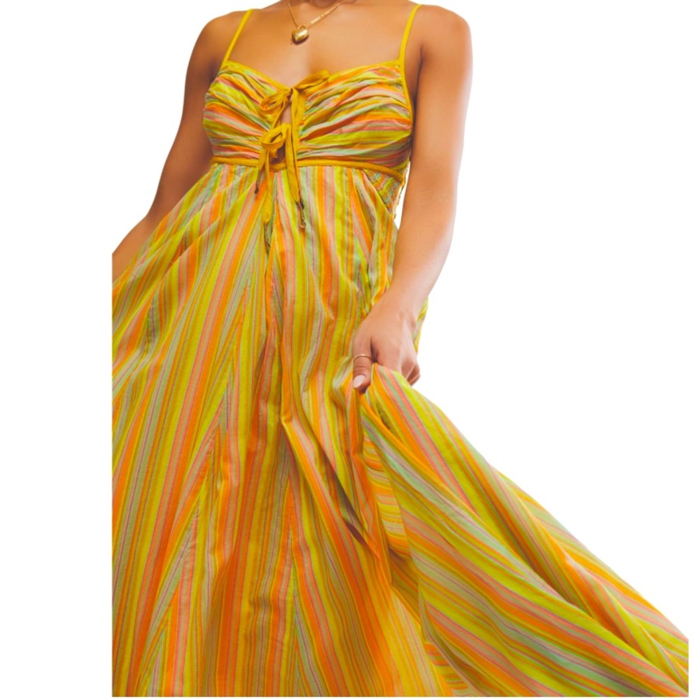 NWT SZ X-SM Free People “Dream Weaver” Maxi Dress in Citrus Combo 🍊🍋🟩💚💛🧡 - Picture 3 of 4